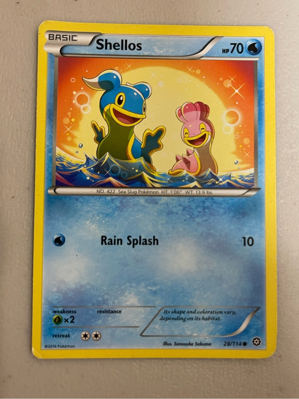 Pokemon Shellos 28/114 Card 2016 Steam Siege Official Pokemon Collectible